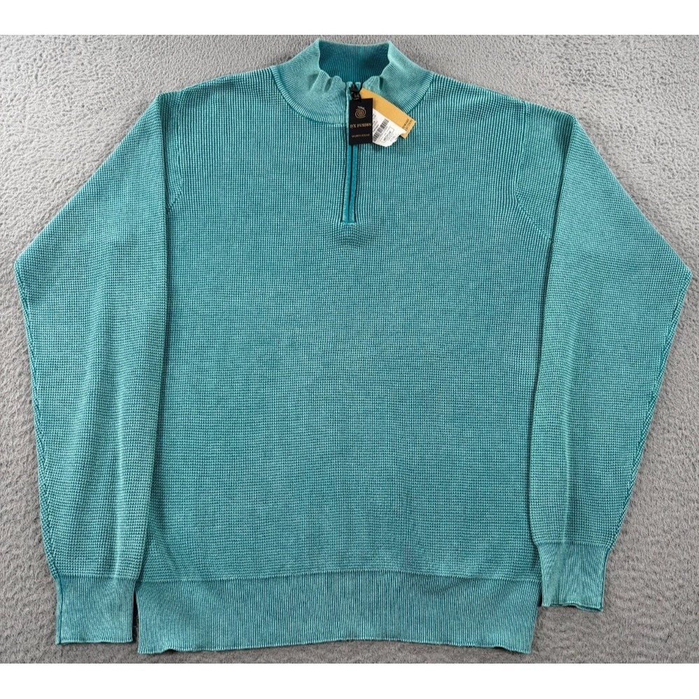 F/X Fusion‎ Sweater Men's Medium Aqua Blue Quarter Zip Waffle Knit Pullover NWT